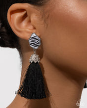 Load image into Gallery viewer, Iconic Zebra Black Post Tassel Earrings