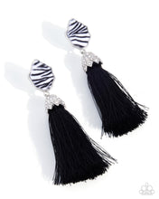 Load image into Gallery viewer, Iconic Zebra Black Post Tassel Earrings