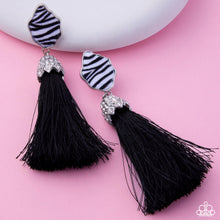 Load image into Gallery viewer, Iconic Zebra Black Post Tassel Earrings