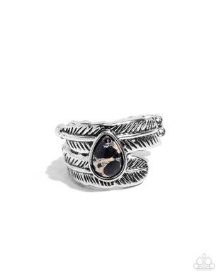Feathered Feature Black Skinny Band Ring