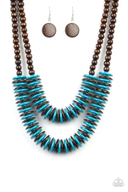 Dominican Disco Blue Wood Necklace