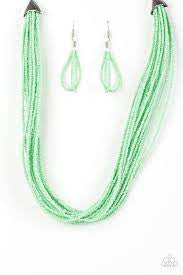 Wide Open Spaces Green Lime Seed Bead Necklace