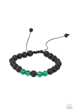 Alternative Rock Green Glass Bead Pull Cord Bracelet
