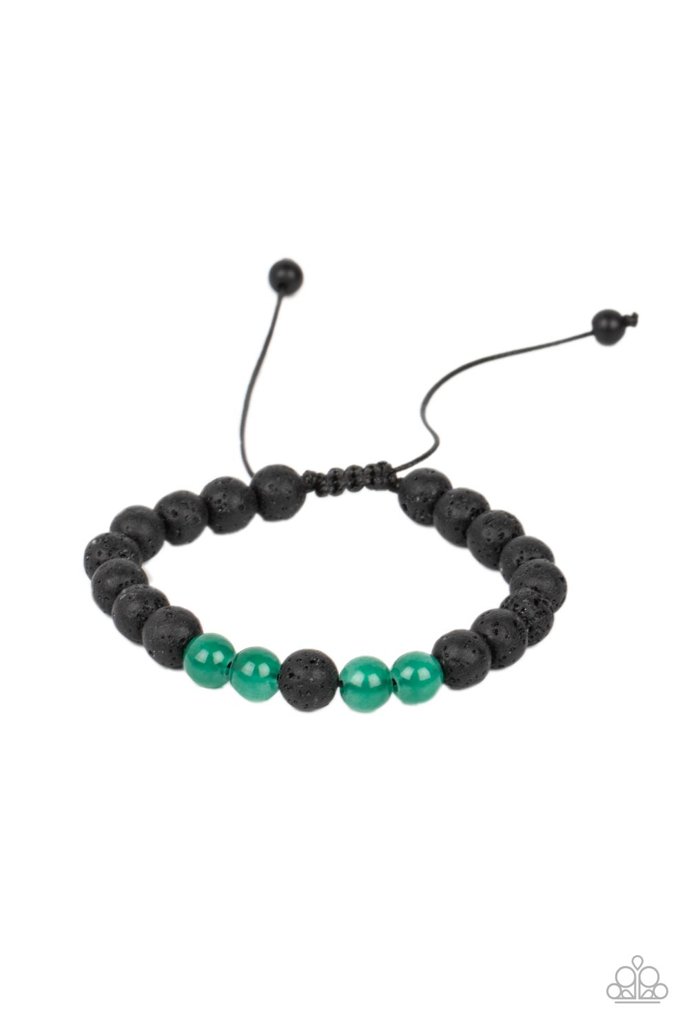 Alternative Rock Green Glass Bead Pull Cord Bracelet