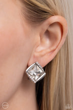 Load image into Gallery viewer, Sparkle Squared White Clip On Earrings