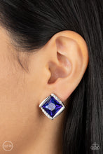 Load image into Gallery viewer, Sparkle Squared Blue Clip On Earrings