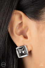 Load image into Gallery viewer, Sparkle Squared Silver Clip On Earrings