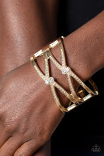 Load image into Gallery viewer, Entrancing Etiquette Gold Hinged Bracelet