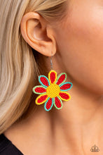 Load image into Gallery viewer, Decorated Daisies Red Seed Bead Earrings