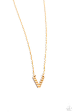Leave Your Initials Gold Necklace - V