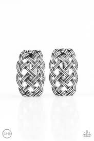 Braided Rivers Silver Clip On Earrings