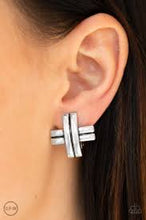 Load image into Gallery viewer, Couture Crossover Silver Clip On Earrings