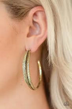 Load image into Gallery viewer, Funky Feathers Brass Hoops
