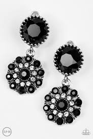 Glittering Gardenias Black Clip On Earrings