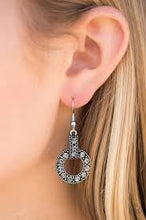 Load image into Gallery viewer, Midnight Ball Silver Hoop Earrings
