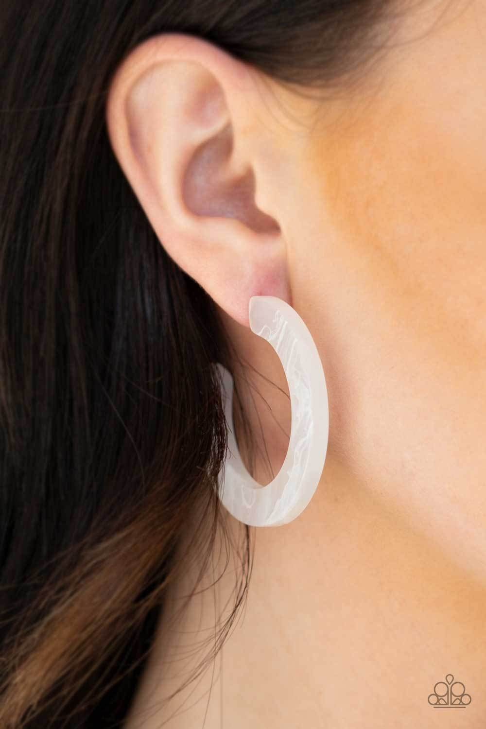 Oceanside Oasis White Acrylic Hoop Earrings - Angie's $5.00 Bling