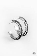 Load image into Gallery viewer, Retro Reverberation Silver Hoop Earrings