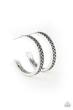 Load image into Gallery viewer, Rugged Retro Silver Hoop Earrings