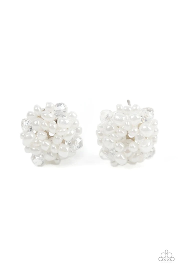 Bunches of Bubbly White Seed Bead Post Earrings