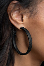 Load image into Gallery viewer, Leather Clad Legend Black Hoop Earrings