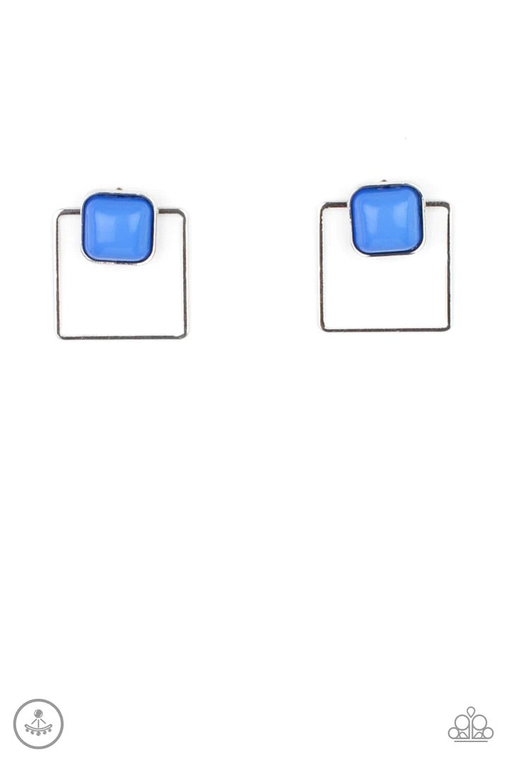 Flair and Square Blue Jacket Earrings