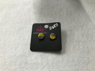 Starlet Shimmer Circle Yellow with Black & White Stripes Earrings #685