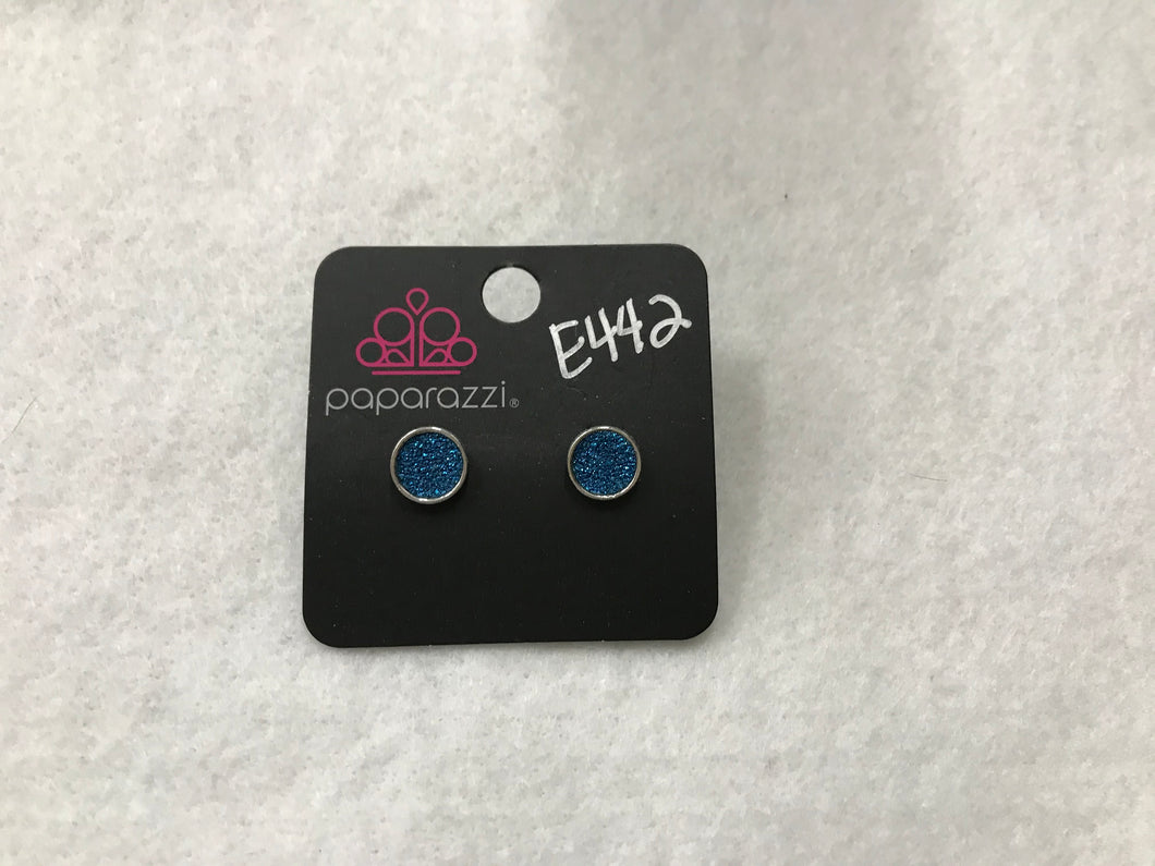 Starlet Shimmer Pave Blue Round Post Earrings #442