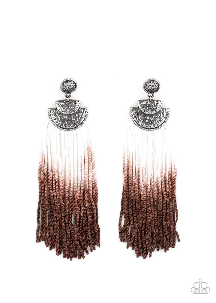Dip It Up Brown Tassel Earrings
