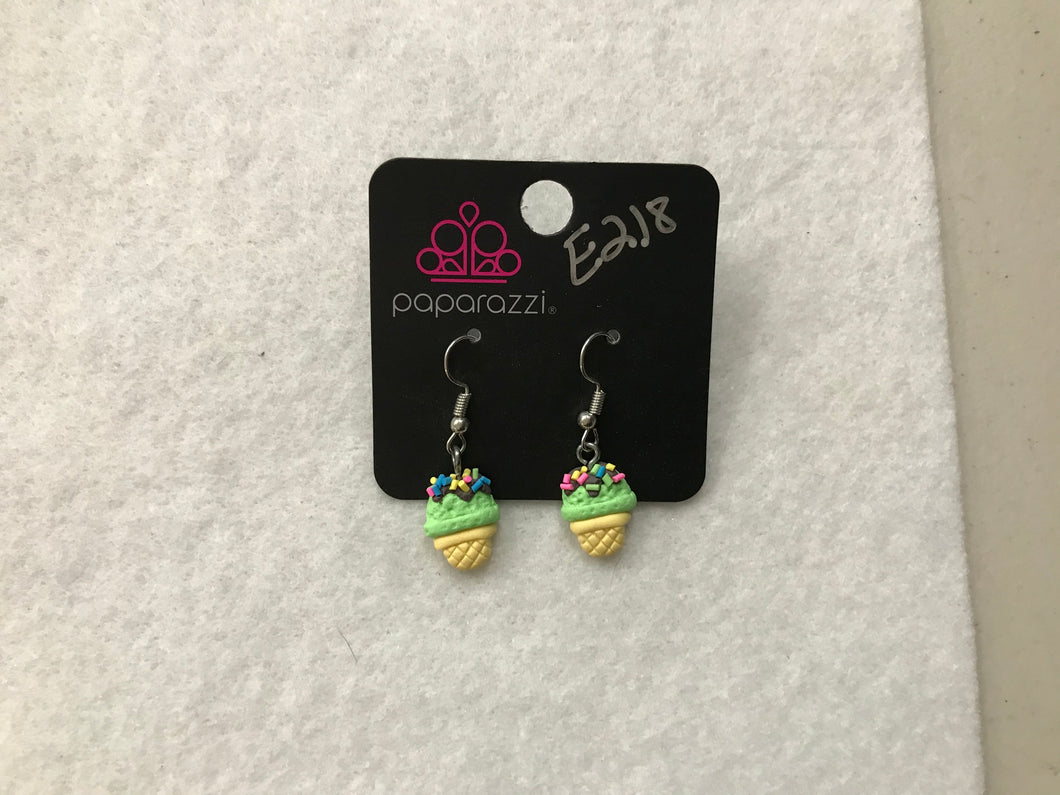 Starlet Shimmer Ice Cream Cone Green Earrings #218