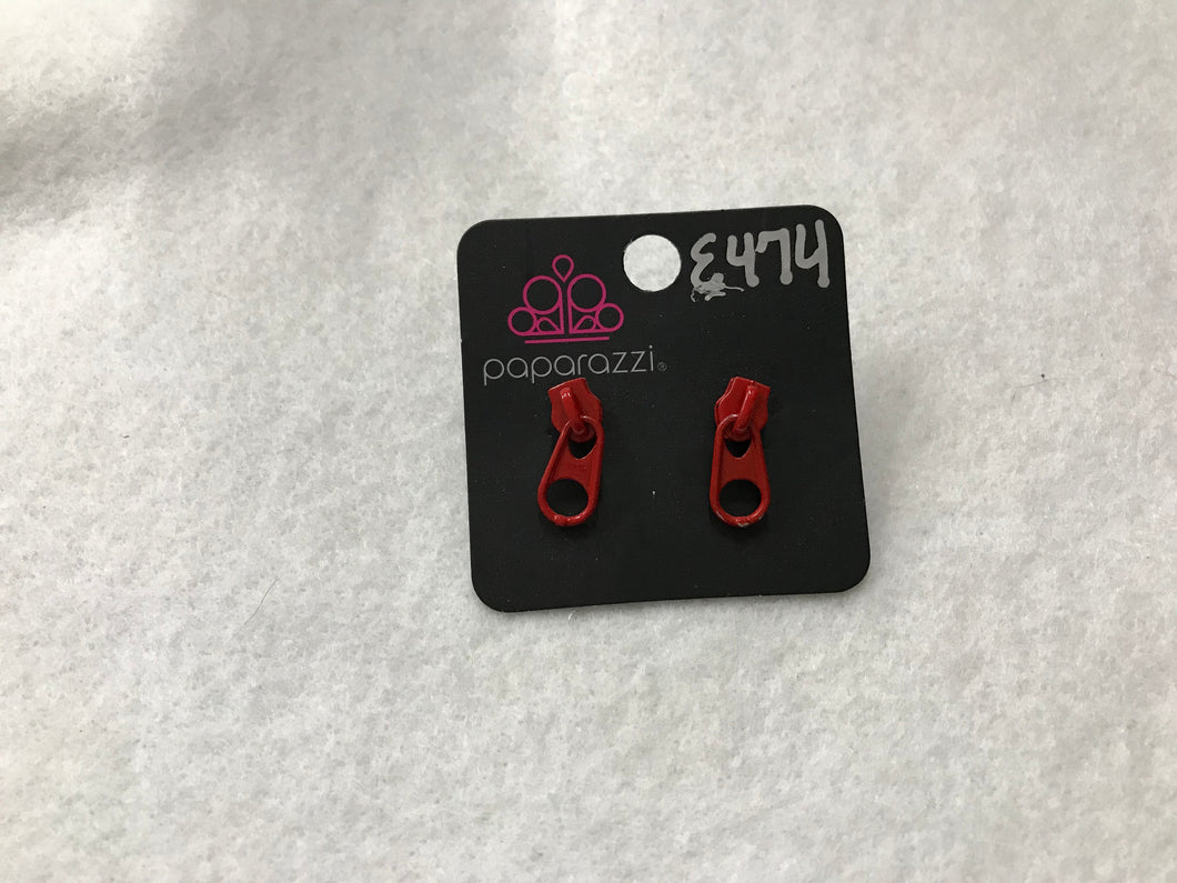 Starlet Shimmer Starlet Shimmer Zipper Red Post Earrings #474