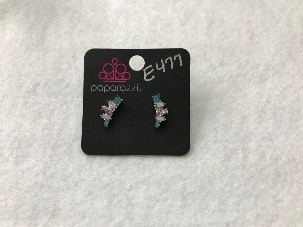 Starlet Shimmer Crown Blue/Pink/White Earrings #477