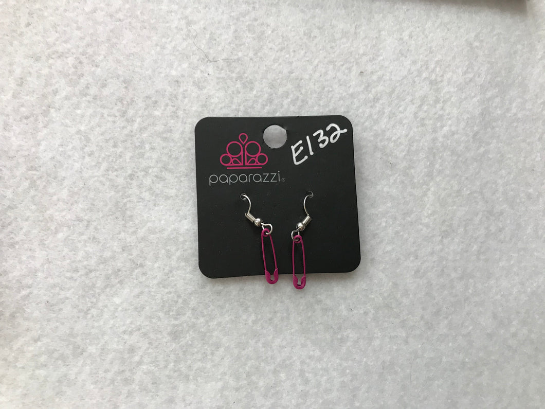 Starlet Shimmer Safety Pins Pink Earrings #132