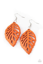 Load image into Gallery viewer, Leaf ‘Em Hanging Orange Wood Earrings