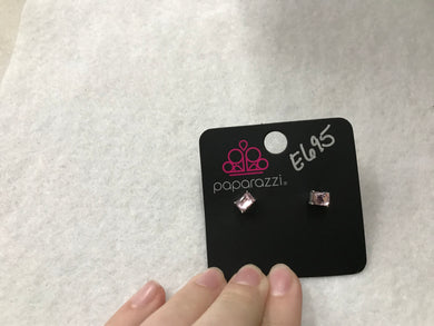 Starlet Shimmer Rectangular Pink Post Earrings #695