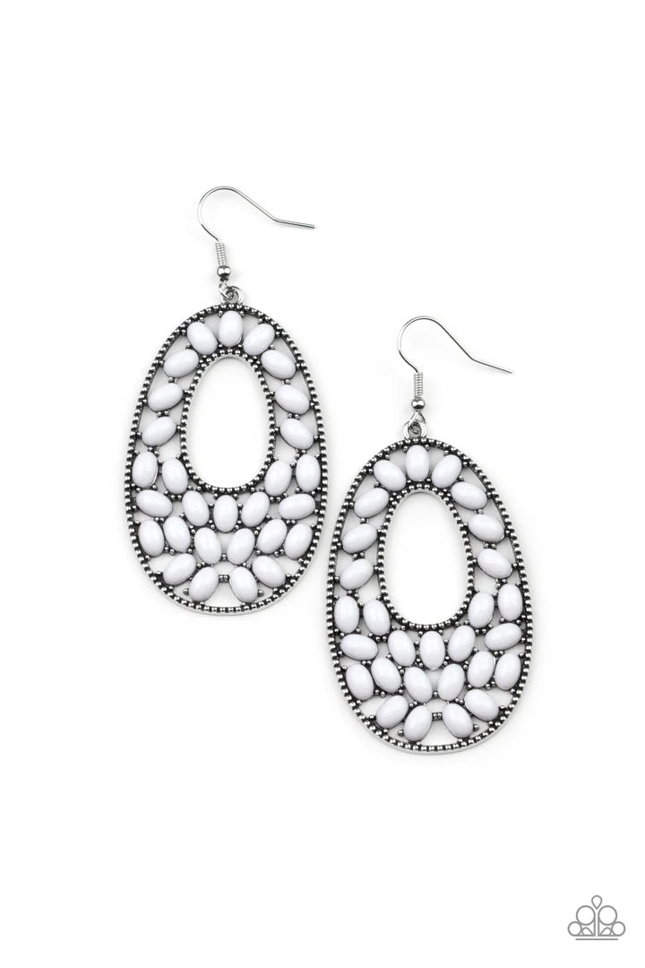 Beaded Shores White Earrings