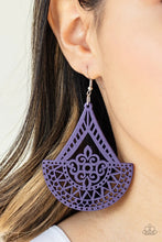 Load image into Gallery viewer, Tiki Sunrise Purple Wood Earrings