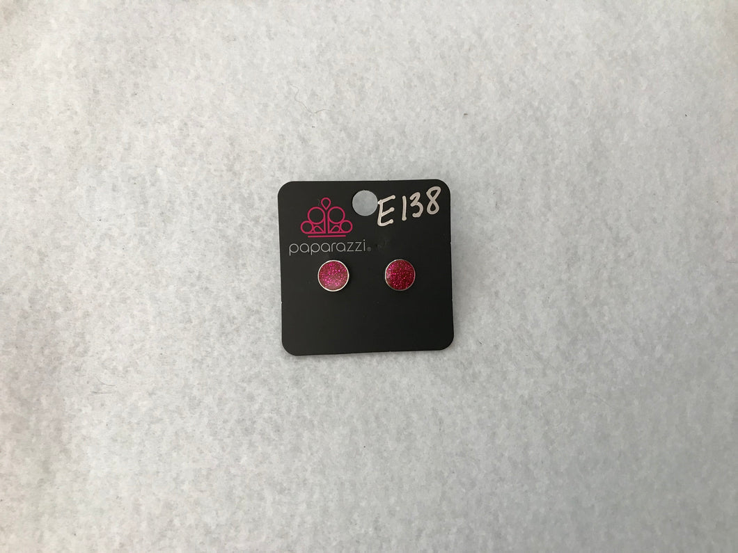 Starlet Shimmer Pave Round Post Hot Pink Earrings #138