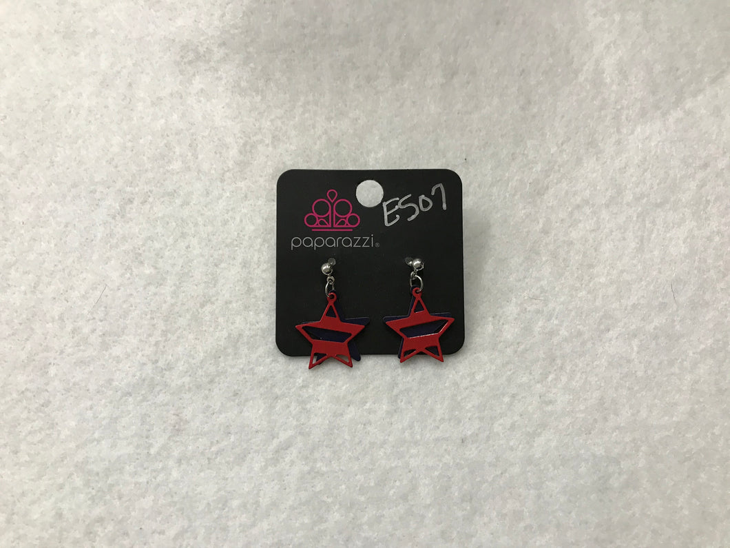 Starlet Shimmer Star Blue Back Red Cutout Earrings #507