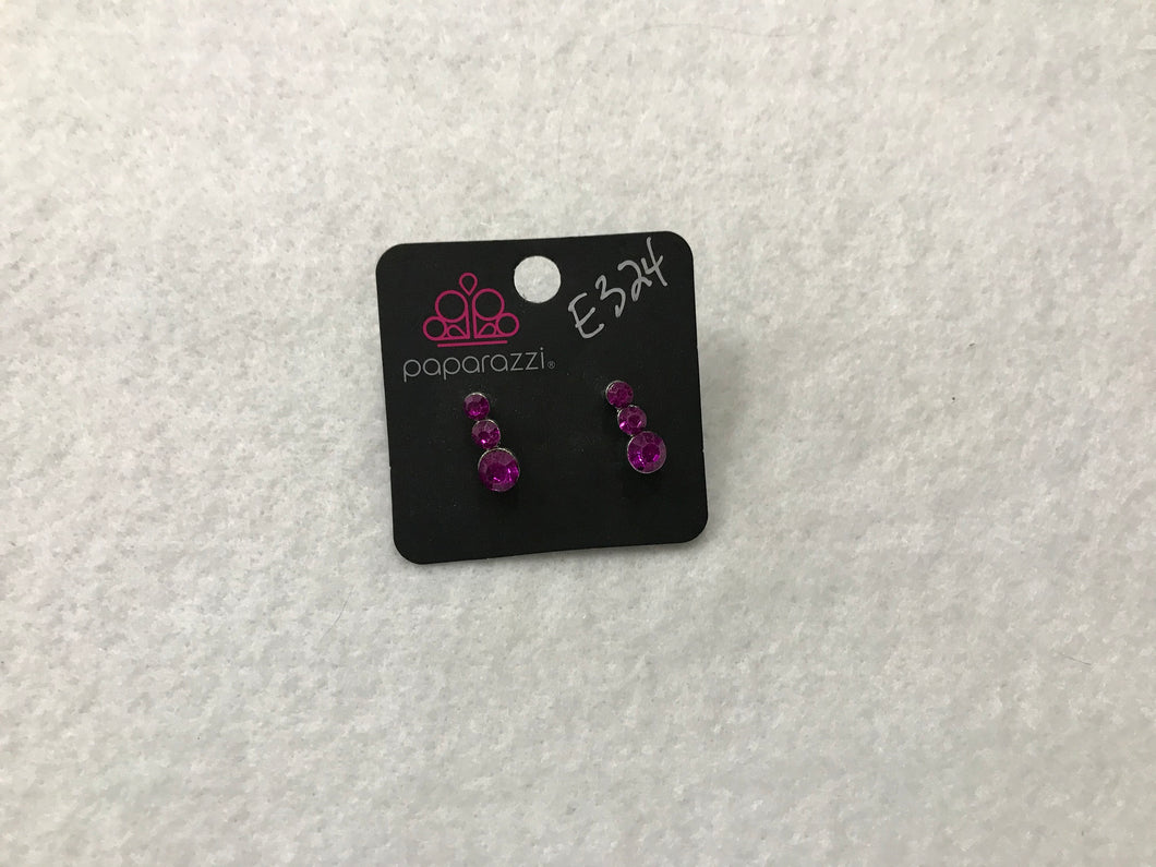 Starlet Shimmer Three Gems Hot Pink Post Earrings #324