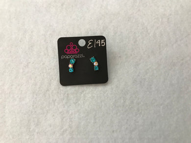 Starlet Shimmer Triple Gem w/Iridescence Blue Post Earrings #195