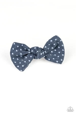Bow and Kiss Blue Hair Clip