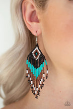 Load image into Gallery viewer, Wind Blown Wanderer Blue Seed Bead Earrings