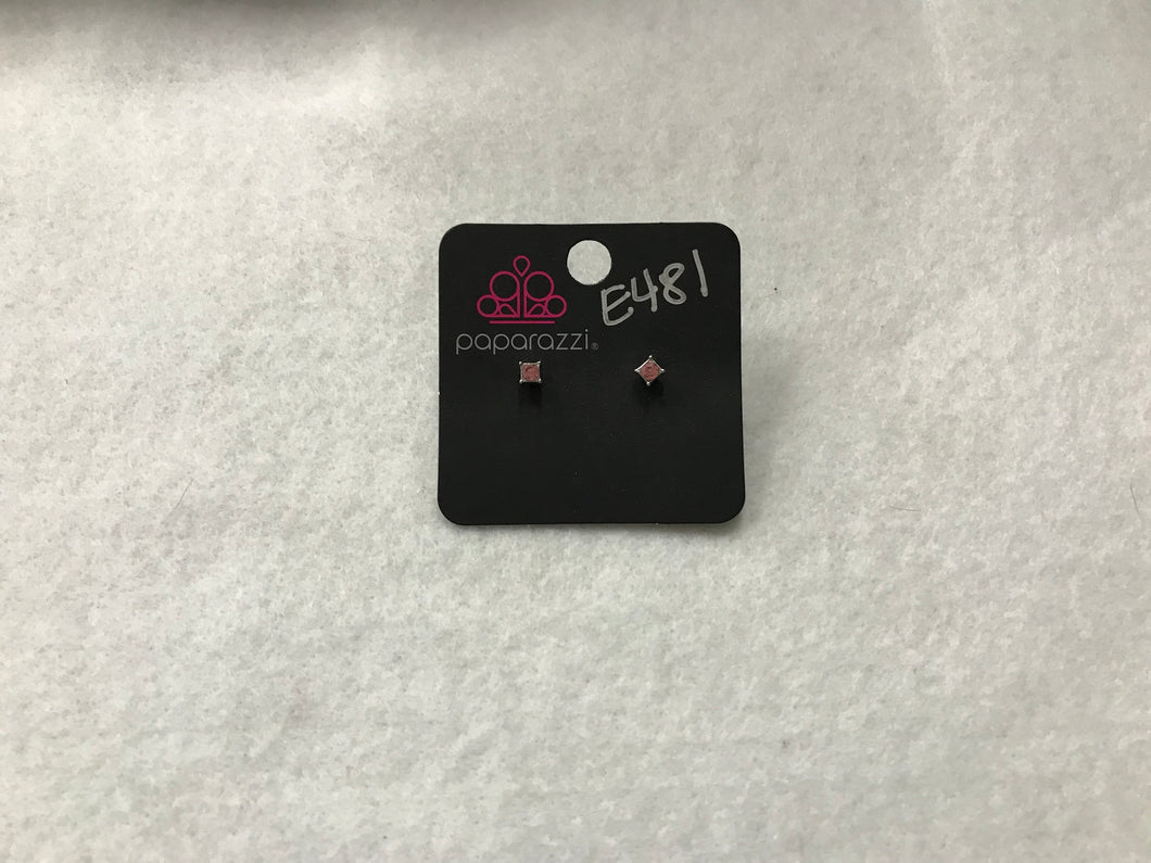 Starlet Shimmer Square Pink Post Earring #481