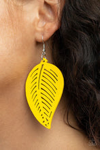Load image into Gallery viewer, Tropical Foliage Yellow Wood Earrings