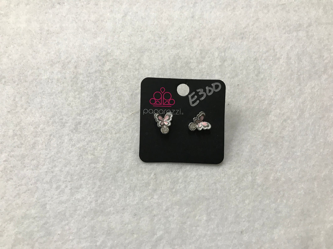 Starlet Shimmer Butterfly w/Clear Gem Pink Earrings #300