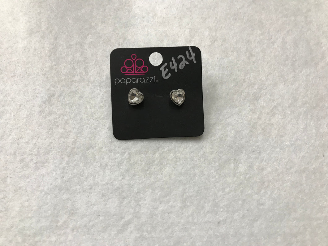 Starlet Shimmer Heart White Post Earrings #424