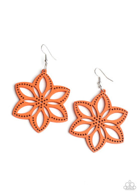 Bahama Blossoms Orange Wood Earrings