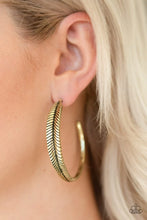 Load image into Gallery viewer, Funky Feathers Brass Hoop Earrings