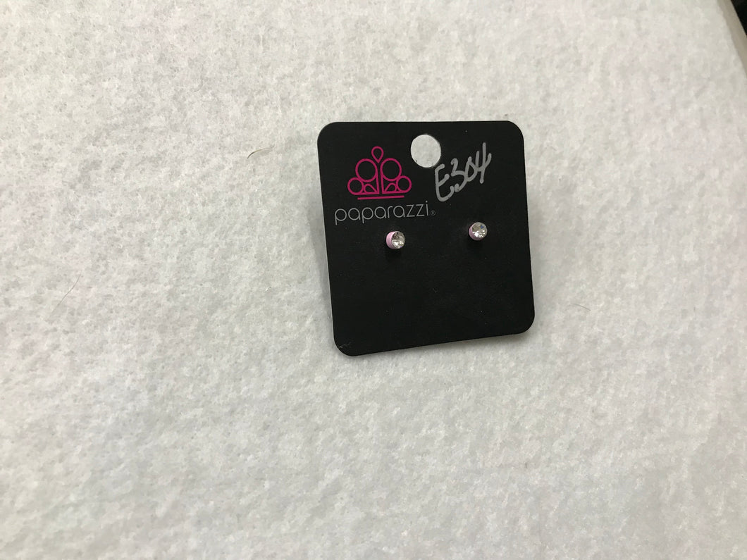 Starlet Shimmer Clear Gem w/Frame Pink Earrings #304