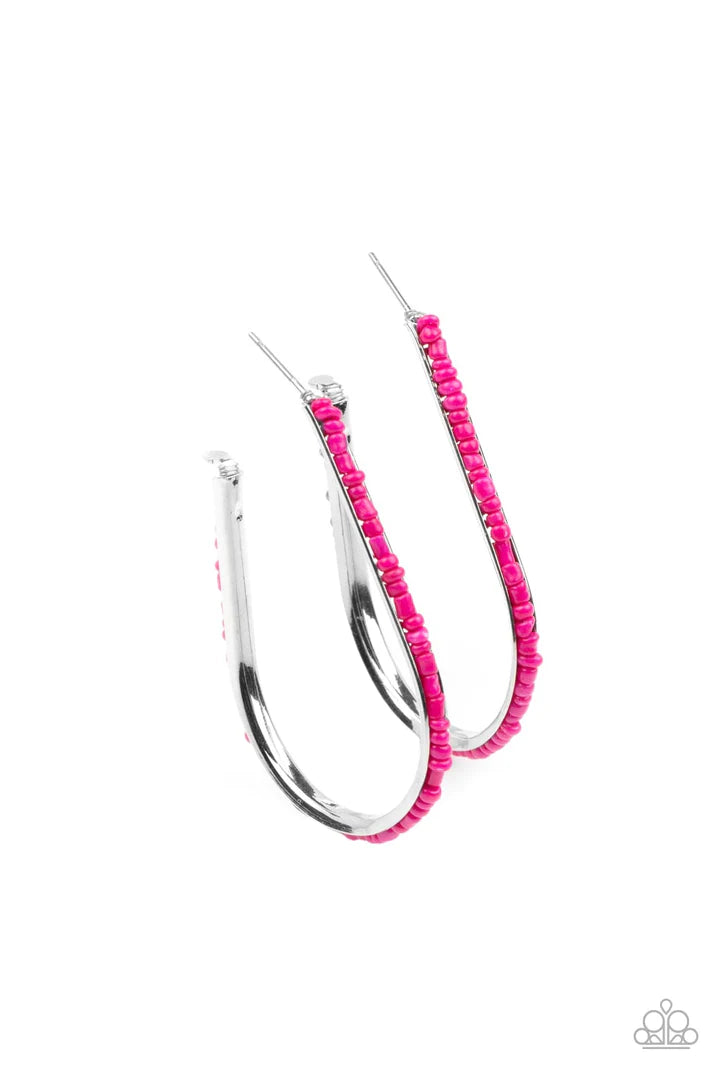 Beaded Bauble Pink Seed Bead Hoop Earrings